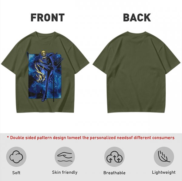 Olive T-Shirt with Cosmic Anime Character Graphic Print