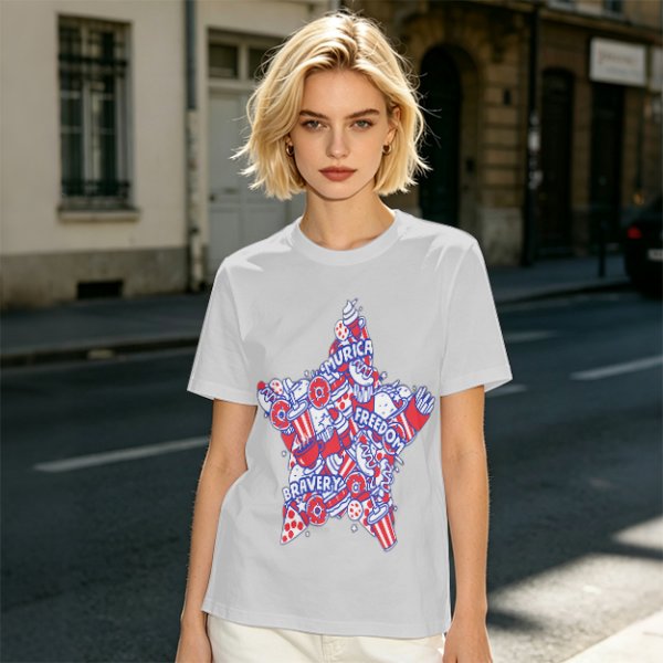 Olive T-Shirt With Patriotic Star Fast Food Print