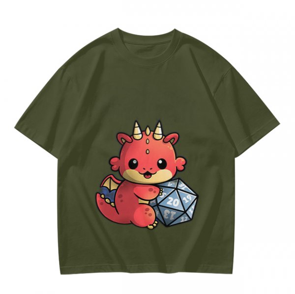 Cute Red Dragon Holding D20 Dice Graphic T-Shirt