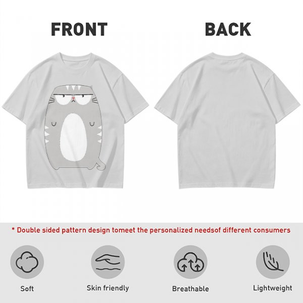 Olive Green T-Shirt With Grumpy Chubby Gray Cat Graphic