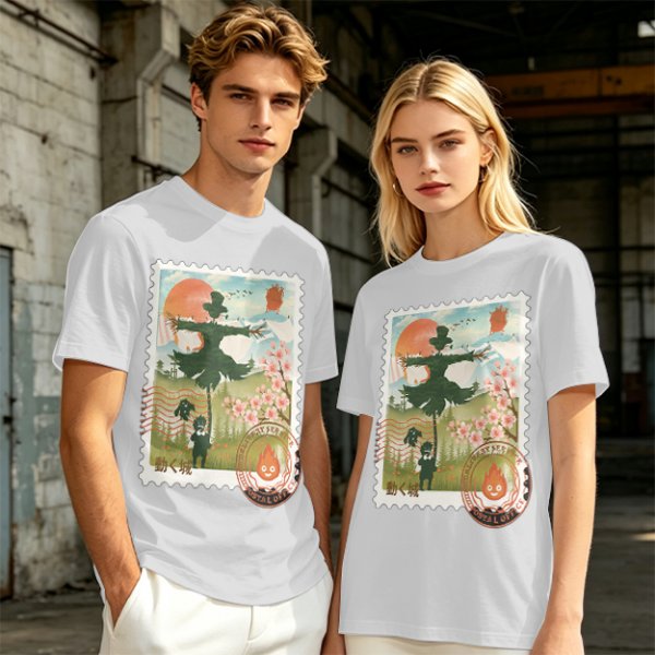 Howl's Moving Castle Stamp Graphic Olive T-Shirt