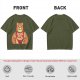 Olive T-Shirt With Happy Bear Holding Fork And Knife Here For Snacks Print