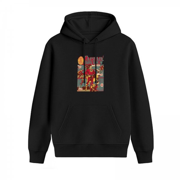 Black Hoodie with Captain Obvious Comic Style Graphic Print