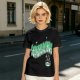 Olive green graphic t-shirt with 'Scandalacious' print and witch hat design