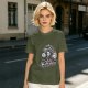 Olive green graphic t-shirt with horror ice cream themed print