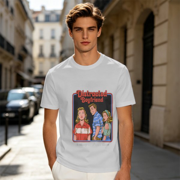 Olive T-Shirt with Distracted Boyfriend Meme Graphic Print