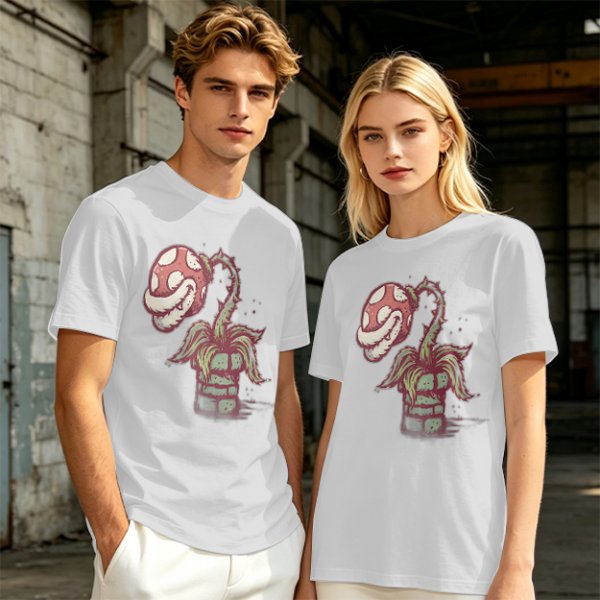 Olive Green T-Shirt With Piranha Plant Graphic Print