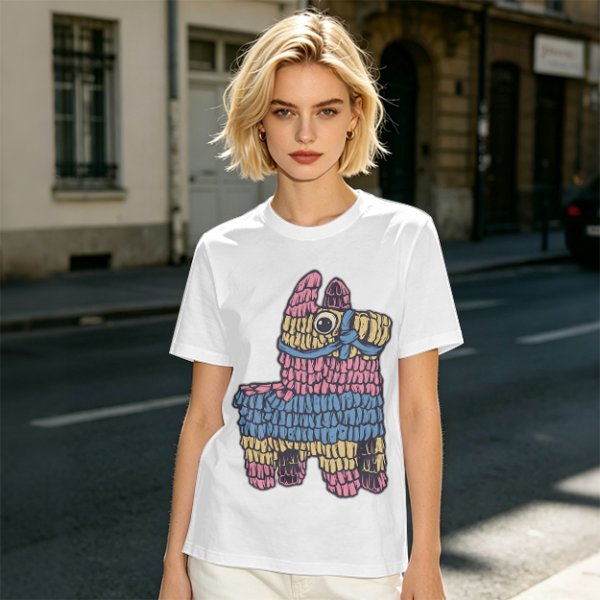 Olive T-Shirt With Colorful Donkey Pinata Graphic Print