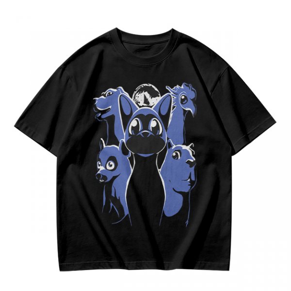 Olive T-Shirt With Blue Fantasy Animal Heads Graphic Print