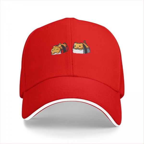 Black Baseball Cap With Cute Sushi Cat Graphic Prints