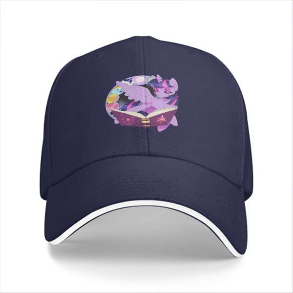 Black baseball cap with Twilight Sparkle reading a magic book print