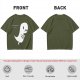 Olive T-Shirt With Cute Running Ghost Dinosaur Graphic Print