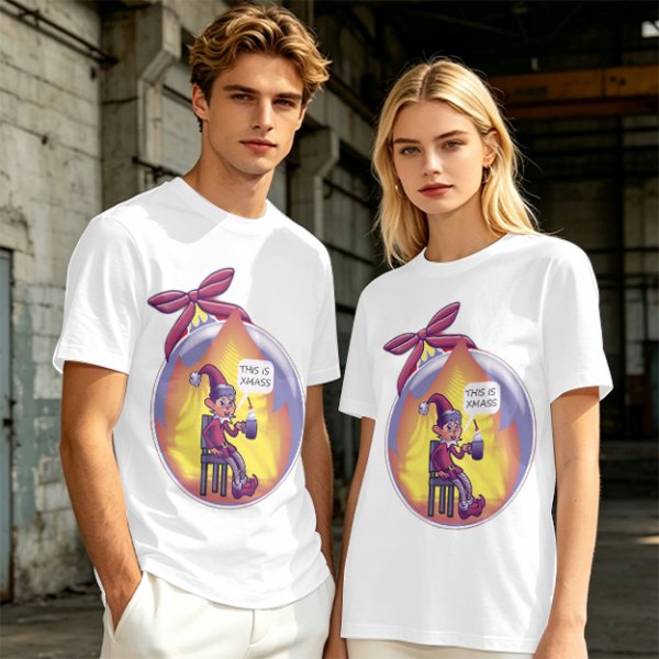 Olive Christmas Elf Ornament T-Shirt with 'This is Xmass' Print