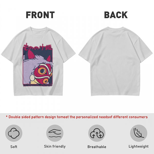 Olive T-shirt with Princess Mononoke Mask Graphic Print