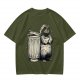 Olive Green T-Shirt With Raccoon Standing Next To Trash Can Graphic
