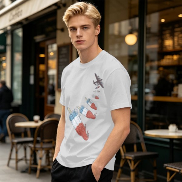 Olive T-Shirt With Melting Red White Blue Popsicle Print