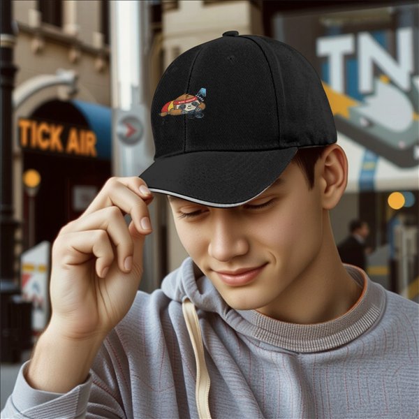 Black Baseball Cap with Sleeping Sloth Workout Graphic