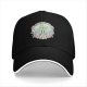 Black baseball cap with whimsical magical plant and mushroom graphic