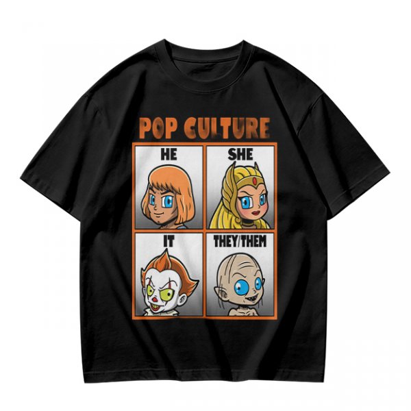 Pop Culture Pronoun Guide Chibi Character Graphic T-Shirt