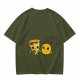 Olive T-Shirt with Cute Pizza and Pineapple Holding Hands Print