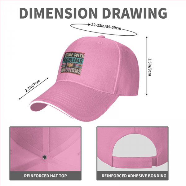 Black baseball cap with 'I Come With Problems Not Solutions' retro graphic