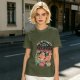 Olive graphic t-shirt with 'All My Plants Are Dead' dinosaur print