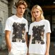 Olive T-Shirt With Cute Black Cats And Coffee Themed Print
