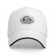 Black baseball cap with grayscale horror girl in bed graphic and DAILY text