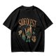 Olive t-shirt with Side Quest fantasy adventure graphic print