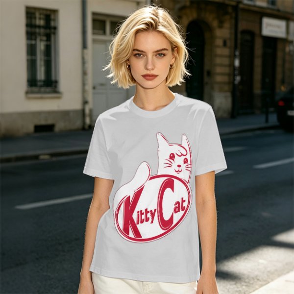 Olive green t-shirt with Kitty Cat graphic print