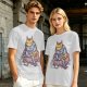 Olive T-Shirt With Meditating Cat Graphic Print