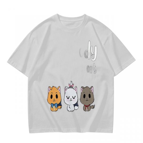 Olive T-Shirt With Cute Kitten Illustrations And Text Print