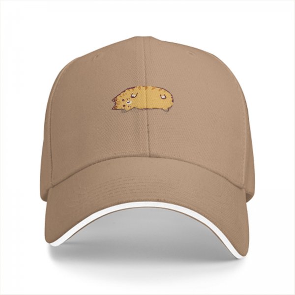 Black Baseball Cap With Cute Sleeping Ginger Cat Graphic