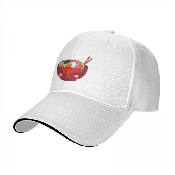 Black Baseball Cap With Cute Angry Ramen Bowl Graphic
