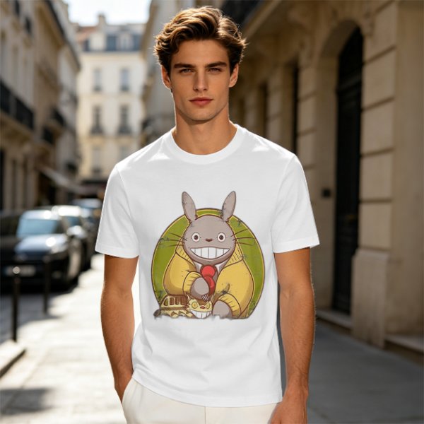 Totoro in Yellow Cardigan with Catbus Graphic T-Shirt