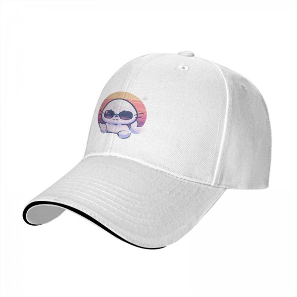 Black Baseball Cap With Cool Sunglasses Seal Sunset Graphic