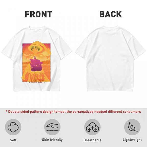 One Piece Straw Hat Crew Sunset Pirate Ship Graphic T-Shirt