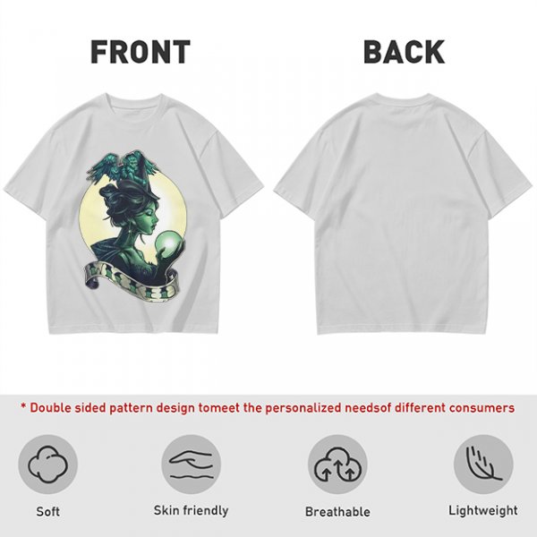 Olive Witch Graphic T-Shirt With Winged Monkey And Crystal Ball