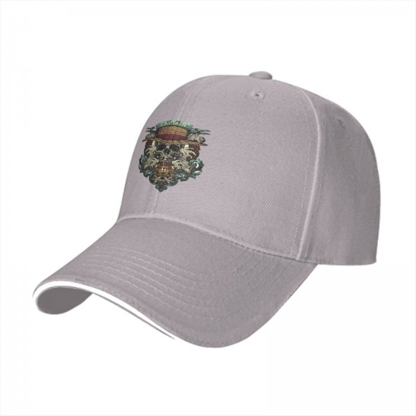 Black Baseball Cap With Pirate Skull Straw Hat Captain Art Print