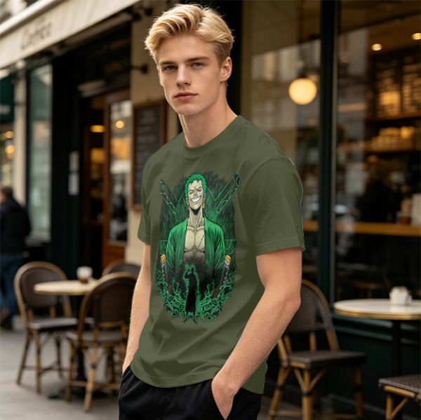 One Piece Roronoa Zoro Graphic Print Olive T-Shirt