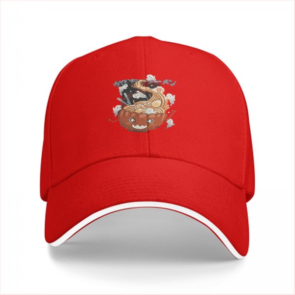 Black Baseball Cap With Halloween Pumpkin Ramen Ghost Graphic