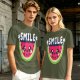 Olive T-Shirt With Cute Watermelon Graphic And Smile Text