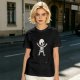Olive green t-shirt with cute cartoon skeleton graphic