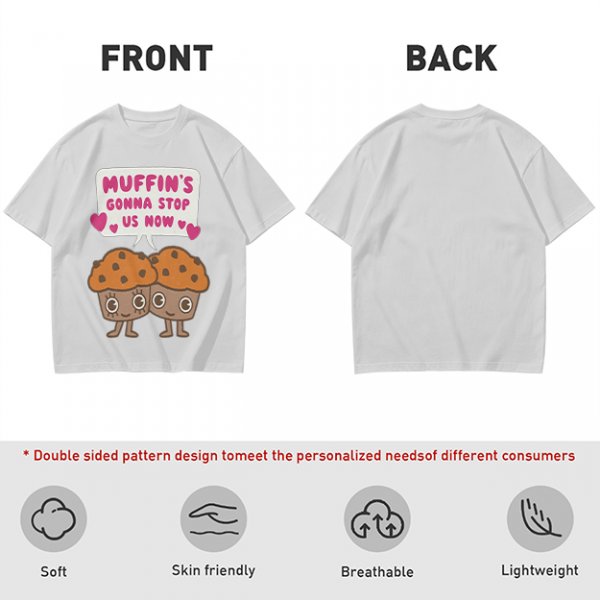 Olive t-shirt with cute muffin graphic and playful text design