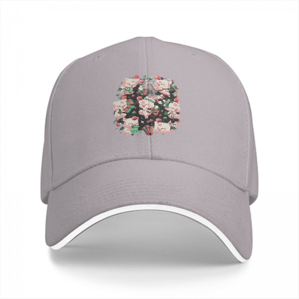 Black Baseball Cap with Cute Christmas Kittens and Holiday Gifts Print