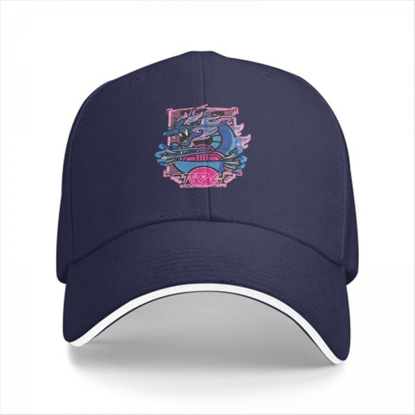 Black Baseball Cap With Neon Blue And Pink Dragon Graphic