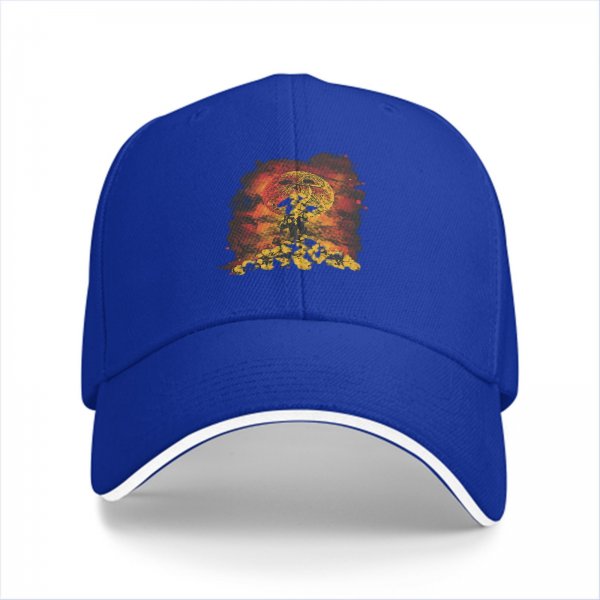 Black Baseball Cap With Mushroom Cloud Explosion Graphic Print