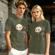 Olive T-shirt with Grumpy Axolotl Holding Coffee Print