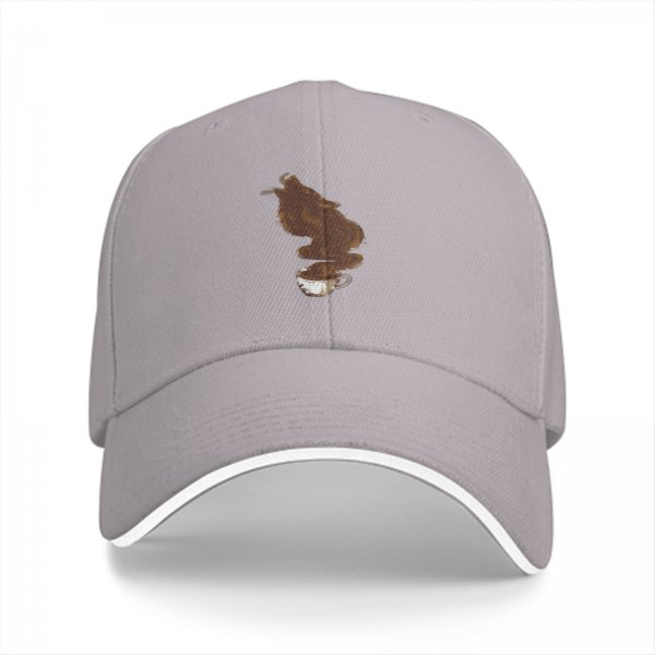 Black Baseball Cap With Coffee Steam Wolf Graphic Design