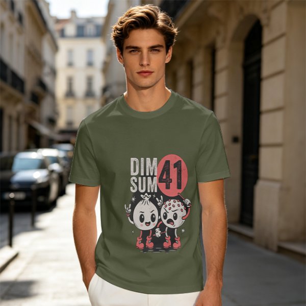 Olive Graphic T-Shirt with Dim Sum 41 Cartoon Characters